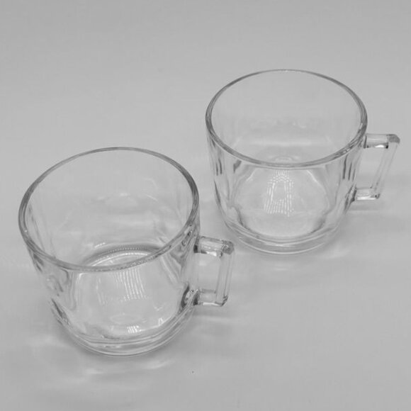 Vintage Arcoroc France, Set of Two Clear Espresso Coffee Cups, Thumbnail Pattern - Picture 2 of 9